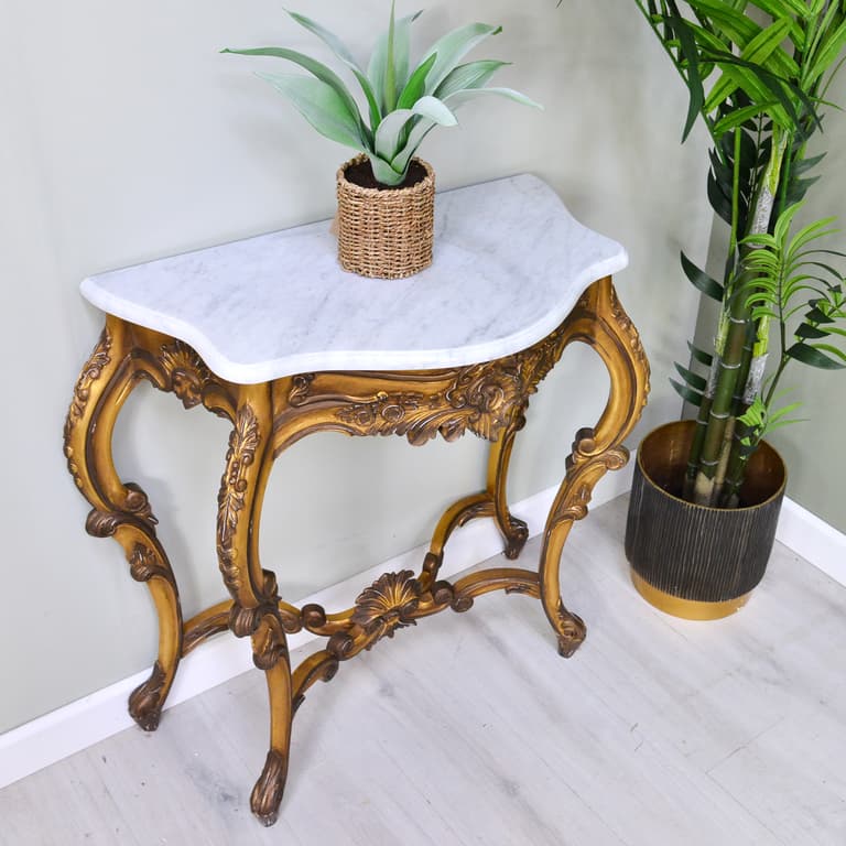 French Style Gold Gilt Marble Hall Console Table | Palace of